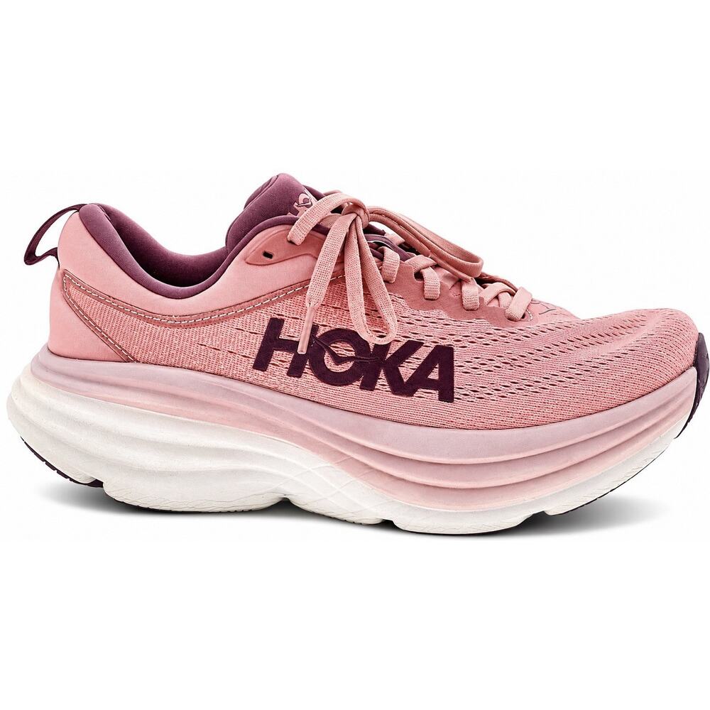 HOKA One One Bondi 8 Women’s Running Shoes Pink Mauve Cushioned Sneakers Size 8
